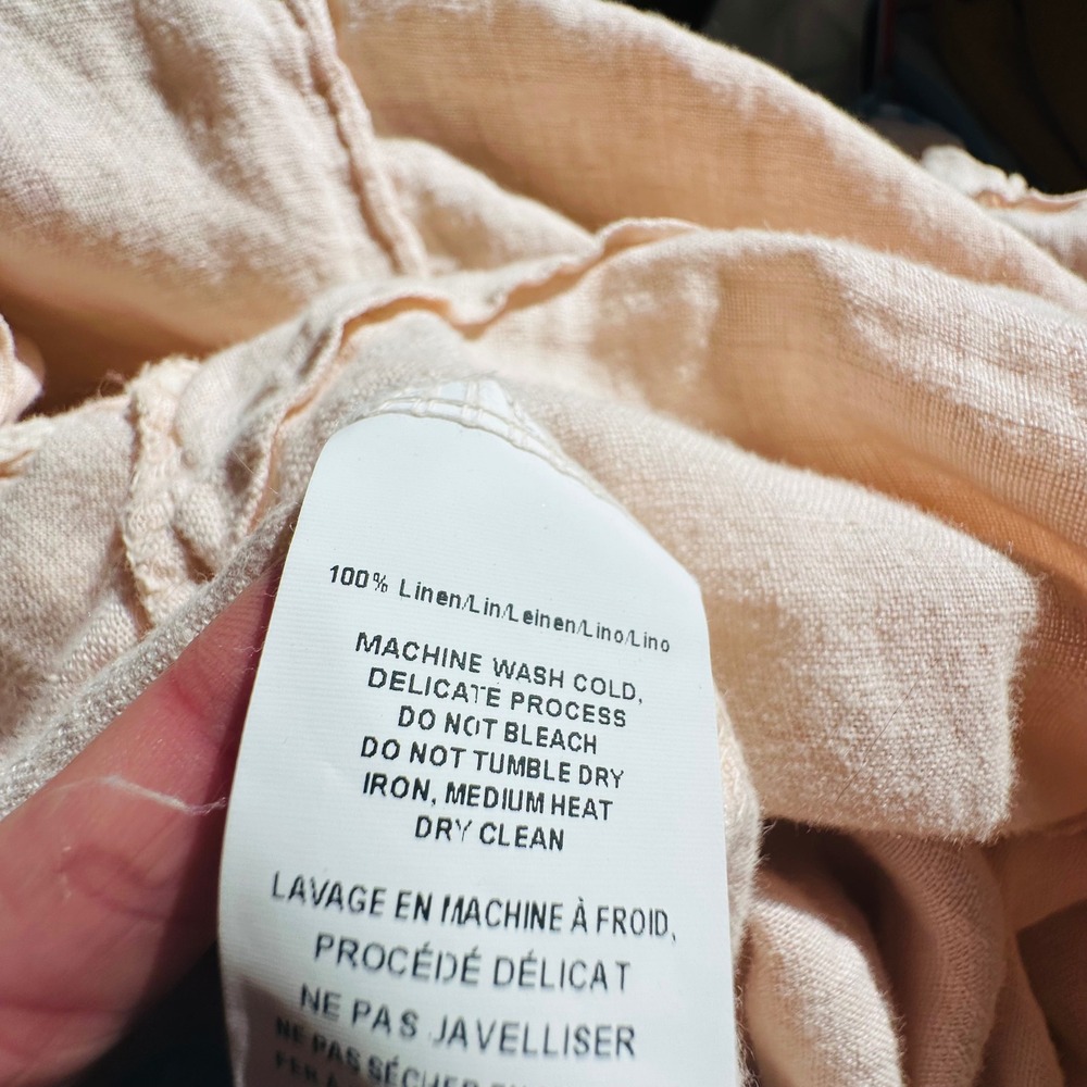 Beachwood Pink 100% Linen Tiered Tie Shoulder Midi Dress Made in Italy One Size - Picture 8 of 9